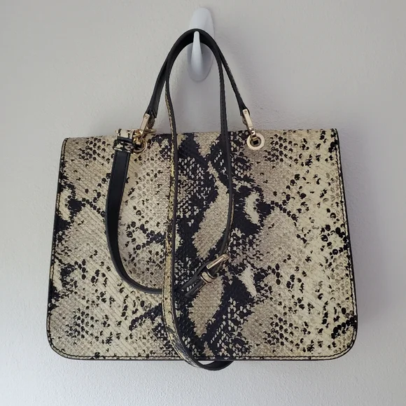 Furla Top Handle Leather Evening Bag Crossbody Purse Snakeskin Print - Picture 3 of 14